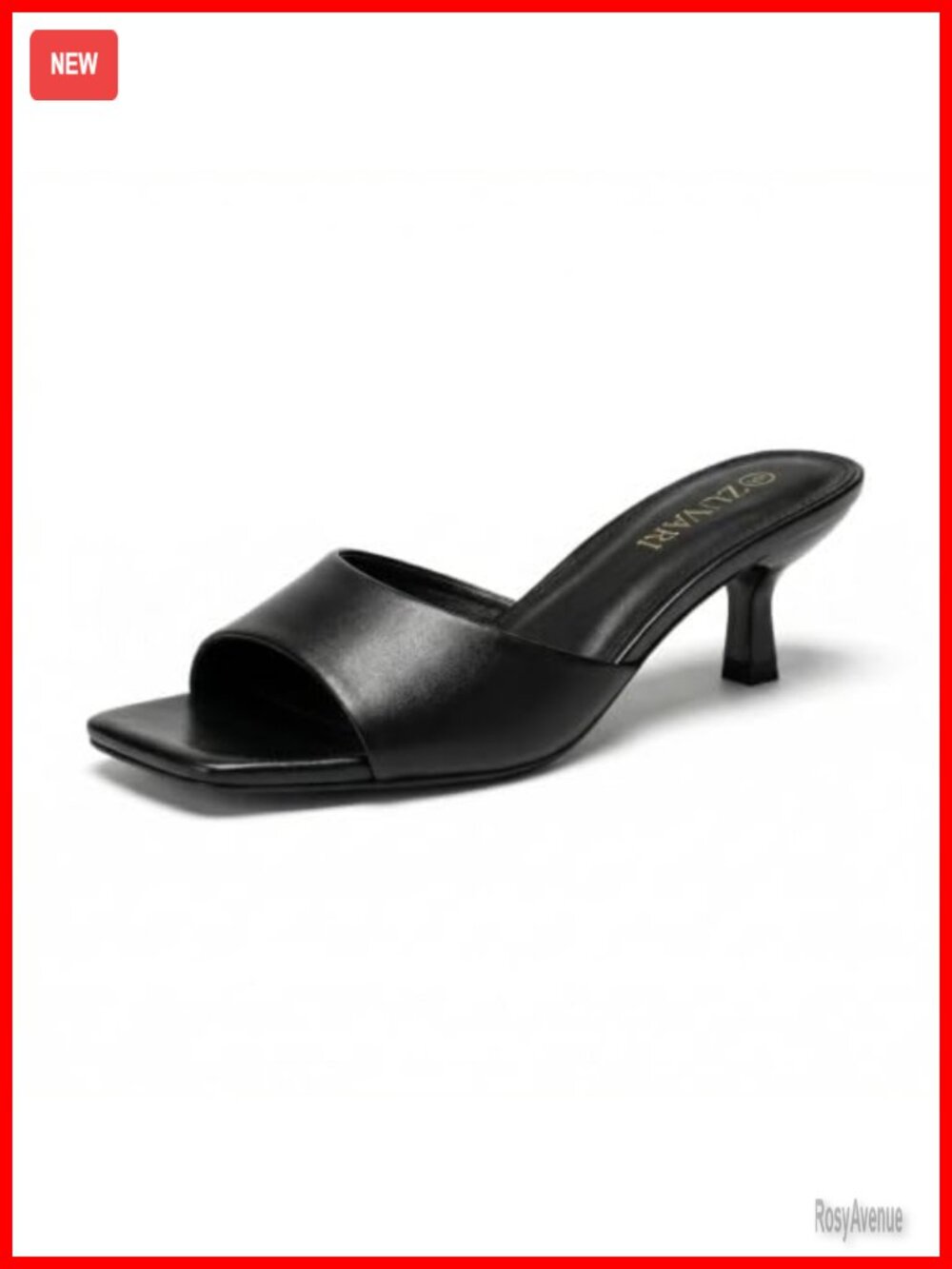 2" Kitten Heel Sandals Square Open Toe Stiletto Low Heel Mules Slip-On Dressy